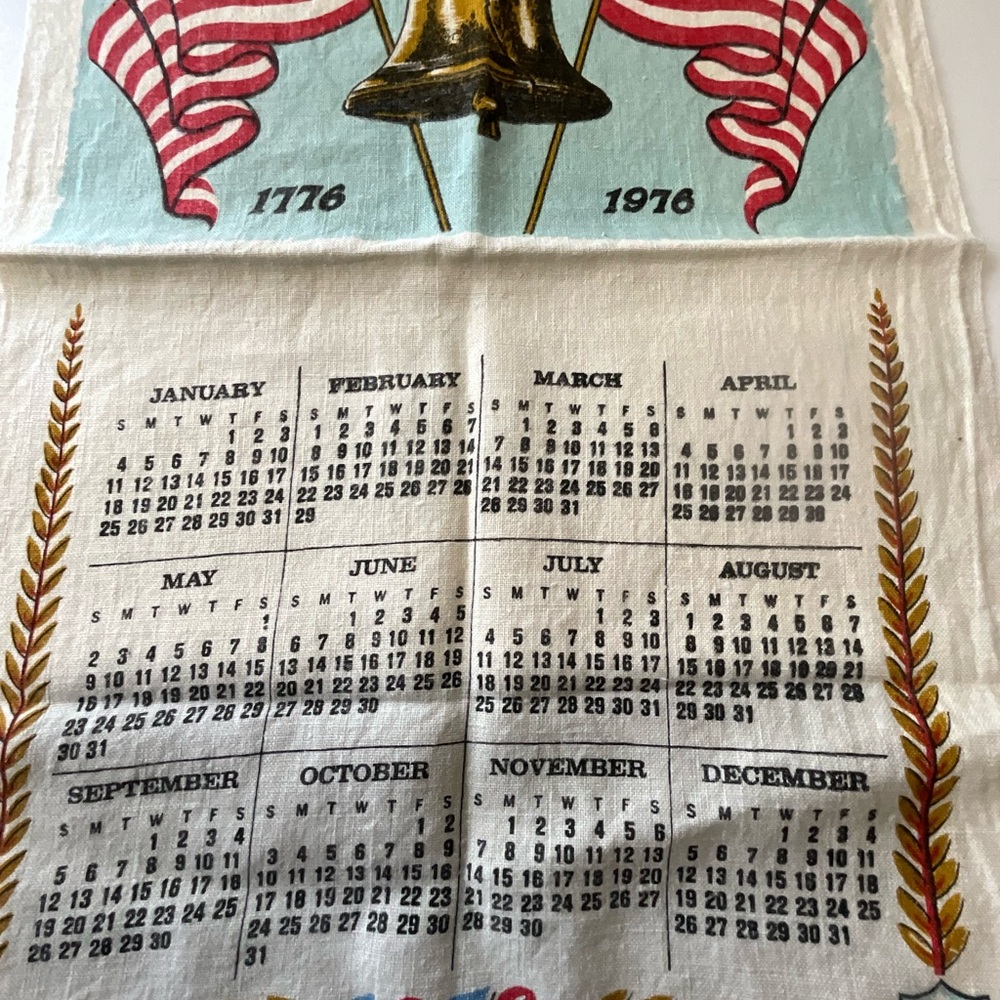 Vintage Calendar Towel Patriotic 1976 Flag Liberty Bills 1984 Folk Art Barn Farm - Picture 4 of 9